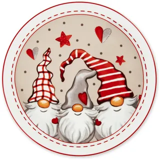 Excelsa Gnomo Panettone oder Pizzateller, 6er-Set, 30,5 cm, Porzellan, Weihnachtsdekoration