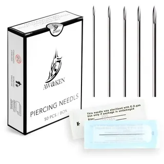 AWAKEN Piercing Nadeln Body Piercing Sterile Einwegartikel für Nasenohr Nabelzungen Tattoo Zubehör 50 Stück 18G