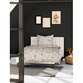 BIERBAUM Bettwäsche »3984« 2 Stk. tlg. Seersucker, 100 % Baumwolle, pflegeleicht, mit Möwen, beige