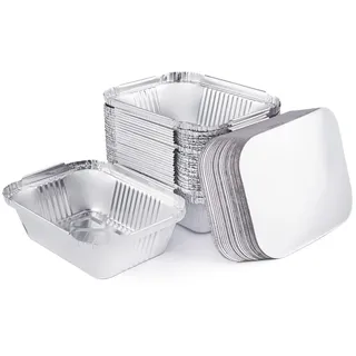 Miamex 25 Einweg-Schalen aus Aluminium, mit Deckel, für den Transport von Lebensmitteln – Einfrieren – Grill – Backen im Backofen – Kochen (250 ml)