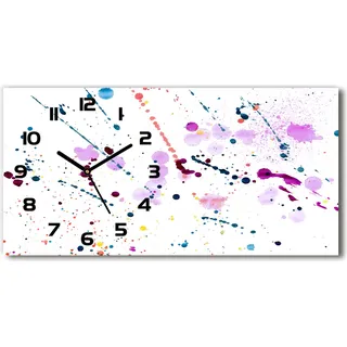 Wanduhr aus Glas – 60x30 cm - Glasbild - Glasuhr - Gehärtetes Glas - schwarze-zeiger - abstrakte Flecken