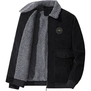 Winterjacke, Herren Gefütterte Cordjacke, Warmer Wintermantel mit Klappkragen, Herren, schwarz, 5XL - Schwarz