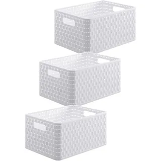 Rotho Aufbewahrungsbox Rattan-Optik 3er-Set 28 x 18,5 x 12,6 cm weiß
