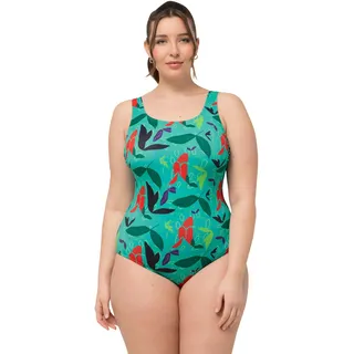 Ulla Popken Damen große Größen Übergrößen Plus Size Badeanzug, Blätter, ohne Softcups, Rundhals 827763