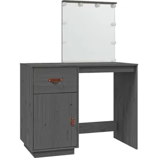vidaXL Schminktisch mit LED Grau 95x50x133,5 cm Massivholz Kiefer - Grau