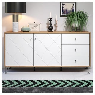 trendteam Sideboard Touch Artisan Eiche weiß matt B/H/T: ca. 183x76x40 cm - Eiche, weiß