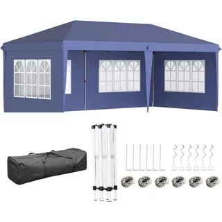 Outsunny Faltpavillon, Weiß, Stahl, Polyester , Blau , Metall , 295x270x585 cm , Sonnenschutz, Pavillons