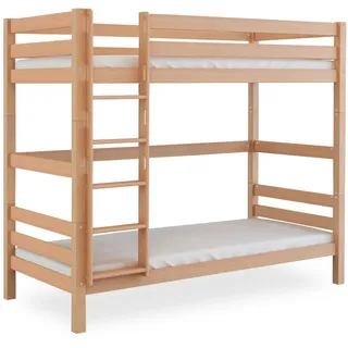 Bubema Jona – Kinder Etagenbett/Hochbett, Buche massiv, natur oder weiß lackiert - Natur lackiert