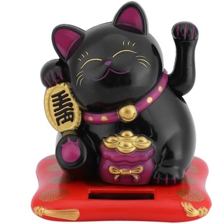 Maneki Neko solarbetriebene, Solar Winkekatze, Haofy Auto Dekoration Japanische Glückskatze, Solarbetriebene Glücksbringer Dekor für Heimtextilien Büro Pult Fahrzeug Dekoration, Schwarz