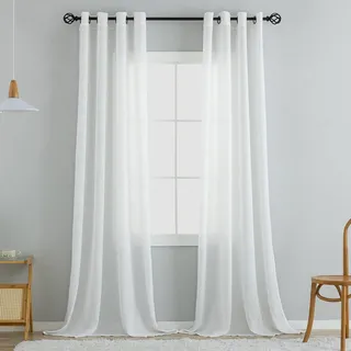 VOILYBIRD Natürliche Leinenstruktur Vorhänge mit Ösen Leinen Gardinen für Fenster Wohnzimmer (Weiß, HxB 260x140 cm, 2 Stück)