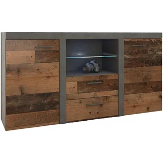 Masseno Sideboard Ritmo 156/82/40 cm mit 2 Schubladen 2 Türen Hellgrau , Holzwerkstoff , 156x82x40 cm , Kleinmöbel, Kommoden, Sideboards