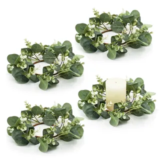 Bacucine Kerzenringe, künstliche Eukalyptusblätter, Kränze, künstliche Grünpflanzen, Boho-Girlande für Hochzeit, Tür, Wand, Fenster, Heimdekoration, 4 Stück