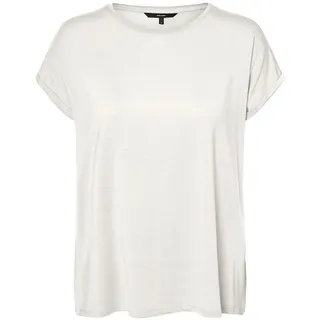 VERO MODA Damen Einfarbiges Stretch T-Shirt Basic Rundhals Top Oberteil Tief Angesetzte Schultern VMAVA