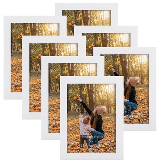 EXYGLO 7er Set Bilderrahmen 13x18 cm, Weiß Fotorahmen Collage für 18x13 cm Fotos und Bilder, Modern Rahmen Leicht und Dünn - Wand- oder Tischaufsteller