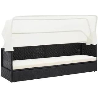 vidaXL Gartensofa mit Sonnendach Schwarz Poly Rattan - Schwarz, Creme, Weiß