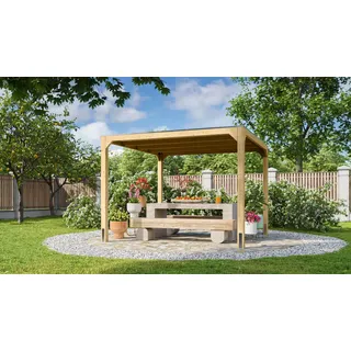 Holzpavillon KARIBU "Cubus", beige (braun), B/H/T: 320cm x 239cm x 320cm, Pavillons, Holzpavillon, naturbelassen, BxTxH: 320x320x235 cm