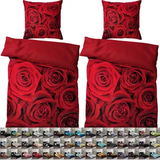 SANILO® Bettwäsche 135x200 cm, 100% feinste Baumwolle, 4-teilig, Bettbezug, Kissenbezug 80x80cm - Rosen
