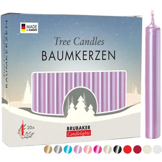 BRUBAKER Baumkerzen Wachs - Weihnachtskerzen für Weihnachtspyramiden und Schwibbögen - Pyramidenkerzen Christbaumkerzen, 100 Stück, Flieder - Violett, Lila