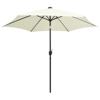 vidaXL Sonnenschirm mit LED-Beleuchtung und Alu-Mast 300 cm Sandweiß - Weiß