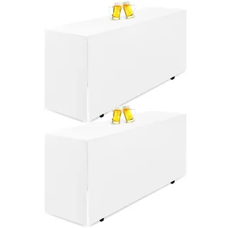 Teruntrue 2 Stück Biertischhusse Weiß Biertischhusse für Bierzeltgarnitur, 220 x 70 cm, blickdichte Polyester-Biertischhusse, waschbare Tischhusse für Bankette im Freien (Weiß)