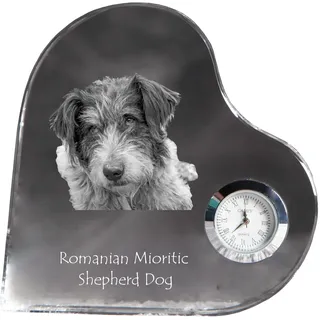 Ciobănesc Românesc Mioritic, Mocano, Barac - Kristalluhr mit einem Hundebild, Herzregal-Uhr, personalisierte Standuhr der Marke Art-Dog - Transparent