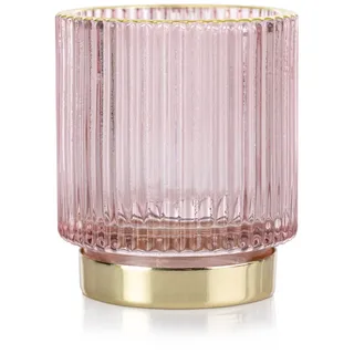 Teelichthalter aus Glas AmeliaHome Kerzenhalter Teelichtglas 7x8 cm Pompey Puderrosa Gold