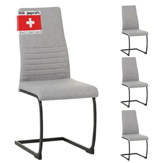 ALBATROS Freischwinger Stuhl TURANO 4er Set, Grau - Esszimmerstuhl Schwingstuhl mit Modernem Design, Stoff-Bezug, Dicke Polsterung - Küchenstuhl, Polster-Stuhl Esszimmer, Esstisch Stuhl - Grau