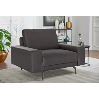 Sessel "CR.450, Designsessel, Loungesessel", braun (graubraun 534, 49), B:120cm H:85cm T:95cm, NaturLEDER OSKAR (echtes Rindsleder);Flachgewebe VICTORIA (41% Polyacryl 38% Polyester 21% Baumwolle), CREATION BY ROLF BENZ, Sessel, Sessel, Armlehne breit niedrig, Alugussfüße in umbragrau, Breite 120 cm