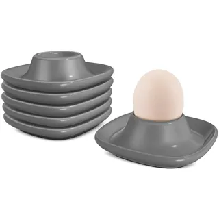 Flexzion Eierbecher für weichgekochte Eier – 6er-Set Keramik-Eierhalter – stapelbare Eierbecher mit Sockel zum Servieren, Frühstück & Brunch – Tischdeko, Grau