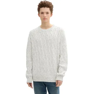TOM TAILOR Denim Rundhalspullover mit grober Strickstruktur, sanftes weiß colorful neps