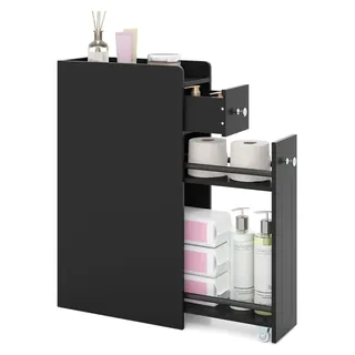 Badezimmerschrank, 4-stöckiges, schmales Modell, Schwarz