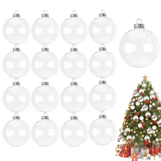 Weihnachtskugeln zum Befüllen [16er, 6cm] – Klare Christbaumkugeln zum Bemalen & Selbst Gestalten, Bruchsichere Weihnachtskugeln Kunststoff Transparent für Persönliche DIY Geschenke & Familien-Basteln