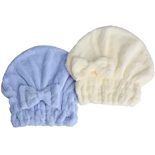 MAYOUTH Mikrofaser Handtuch Haare Super saugfähig 2 Stücke Kopfhandtuch Haarturban Haarhandtuch Schnelltrocknend Turban Geschenke für Damen & Mädchen (Blau + Weiß)