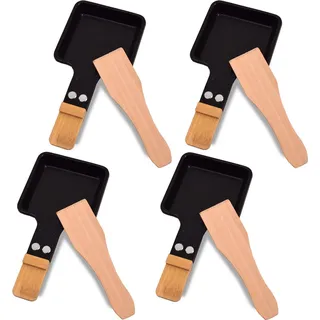 Syntrox Germany Raclette Pfännchen 4er Set viereckig Bambus mit Schaber - Schwarz