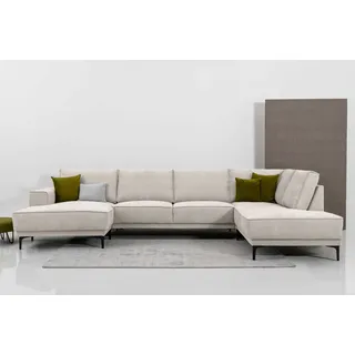 OTTO home Wohnlandschaft »XXL Sofa Oland, Struktur, Flachgewebe, Luxus-Microfaser, Boucle« U-Form, 345 cm, Wellenunterfederung, Skandi-Design, Metallfüße, braun
