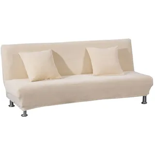 Meigeh Sofabezug ohne armlehnen Stretch Armlose sofaüberwurf Sofahusse Ohne Armlehne 2 sitzer Sofa Abdeckung Schlafsofa bezug cremefarben, kein Kissenbezug