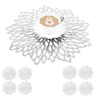 Mangata Silber platzsets und untersetzer Rund, Silber Tischsets Rund für Weihnachten, Bankett, Geburtstag, Hochzeit, (8-er Set), Abwischbar, 38 cm