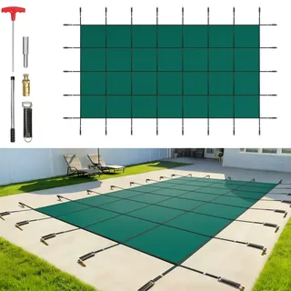 VEVOR Pool Abdeckplane, passend für rechteckige Pools (5,5 x 11 m), Sicherheitsabdeckung mit Ablauflöchern, Blickdichte Netzabdeckung für Schwimmbecken, Winter-Sicherheitsabdeckung, Grün