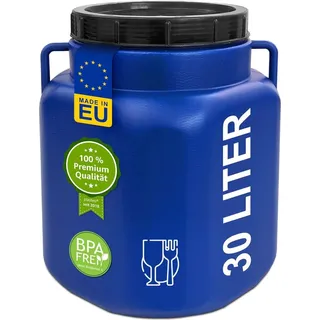 plasteo plasteo® 30 Liter Weithalsfass eckig mit Deckel und Griffen, Lebensmittelecht und BPA-Frei Gepäcktonne Sauerkrautfass Futtertonne Universalfass - Blau