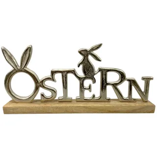 Dekoschriftzug , Braun, Silberfarben , Holz, Metall , Mangoholz , massiv , Uni , Buchstabe , 4x14x30.5 cm , Handmade in India , zum Stellen, handgemacht , Dekoration, Dekofiguren & Skulpturen, Dekobuchstaben