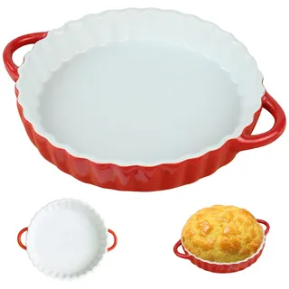 INNAL Quicheform Keramik 25.5cm Porzellan Backform Tarteform Keramik mit Griffen für Pie, Quiche, Pizza, Nudeln, Tartes, für Backofen, Mikrowelle und Geschirrspüler geeignet