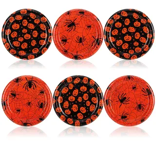 com-four® 6x Dekoteller Halloween - hochwertige wiederverwendbare Kunststoffteller im Spinnen- und Kürbis-Design - lebensmittelechte Dekoplatten - abwaschbare Zierteller (6 Stück - Spinne + Kürbis)