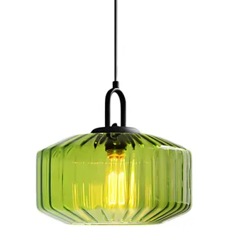 ZTTECH 28CM Vintage Industrie Hängelampe Glas Pendelleuchte Mit Geriffeltem Kuppelschirm Höhenverstellbar E27 Für Esszimmer Schlafzimmer Wohnzimmer Bar (Grün)