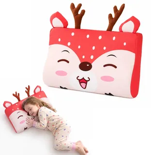 champracer Schlummerkids Kissen, Calmly Kinderkissen, Kinderkopfkissen, Atmungsaktives Ergonomisches Kissen für Jungen und Mädchen mit Niedlichen Tierdesigns (Hirsche,50 * 30 cm)