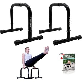 PULLUP & DIP Fitness Parallettes, Medium Minibarren aus Stahl, Handstand Barren mit extra breitem Griff für Calisthenics, Gymnastik und Turnen, In- und Outdoor