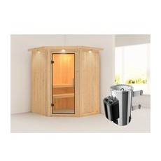 Karibu Sauna mit Ofen integrierte Stg.LED-Dachkranz Natur