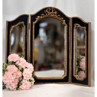 Clayre & Eef 3-er Spiegel Schwarz Gold Barock Antikstil zum aufstellen 33 x 37cm