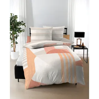 Wendebettwäsche KAEPPEL "Rising Sund", beige (natur), B/L: 140cm x 200cm, 1 Stk., 1 Stk., Mako-Satin, B/L: 70cm x 90cm, 2 Stk., Mako-Satin, Obermaterial: 100% Baumwolle, Bettwäsche, Wendebettwäsche