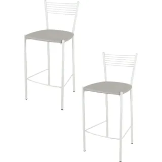 t m c s Tommychairs - 2er Set moderne Barhocker ELEGANCE für Küche und Esszimmer, robustes Gestell aus lackiertem Stahl, Farbe Weiß, gepolsterte Sitzfläche mit Kunstleder im Farbton Hellgrau bezogen - Weiß, Hellgrau