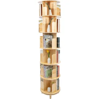 Bücherregal - Bodenstehendes 360° Drehbares Bücherregal - Holzrahmen - Multifunktionale Aufbewahrung & Display - Für Kinder und Erwachsene - Zum Montieren - Olivbraun